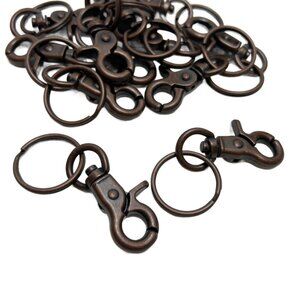 12 Keychains Clips Rings Vintage Style Antique Copper Tone Craft Supplies